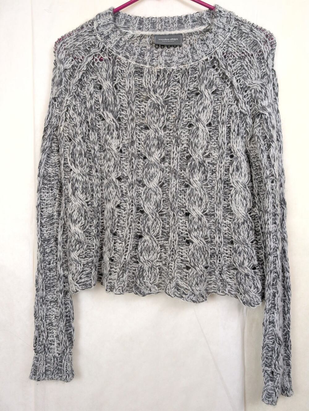 New Wooden Ships Paola Buendia grey open cable knit sweater Size XS Fisherman